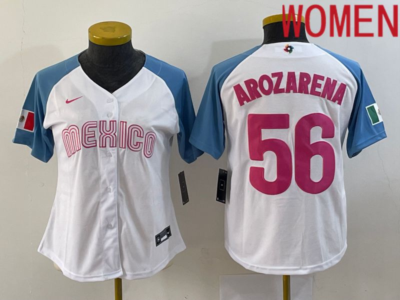 Women 2023 World Cub Mexico #56 Arozarena White Nike MLB Jersey10->women mlb jersey->Women Jersey